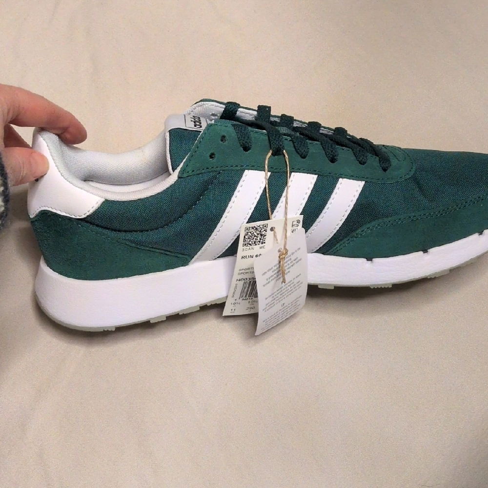 Adidas Men's Forest Green and White Sneakers